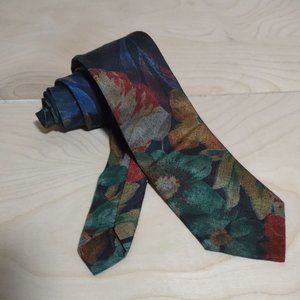 Vintage Gitano Tropical Floral Flower Print Skinny Short Hipster Necktie Tie